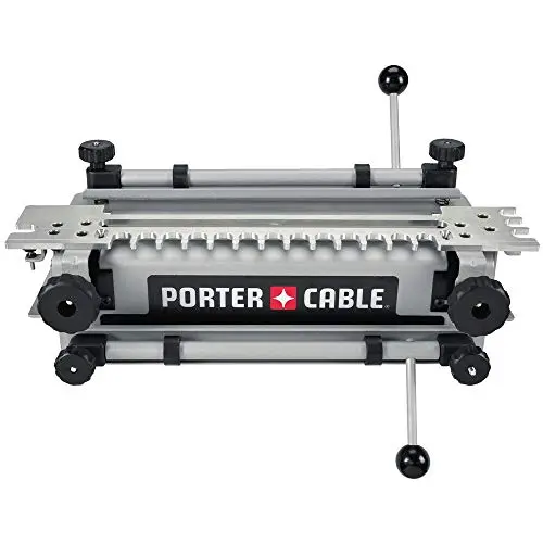 PORTER-CABLE 4210 silver dovetail jig clamped to a workpiece
