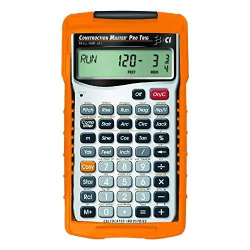 Calculated Industries Construction Master Pro Trig calculator with orange protective case