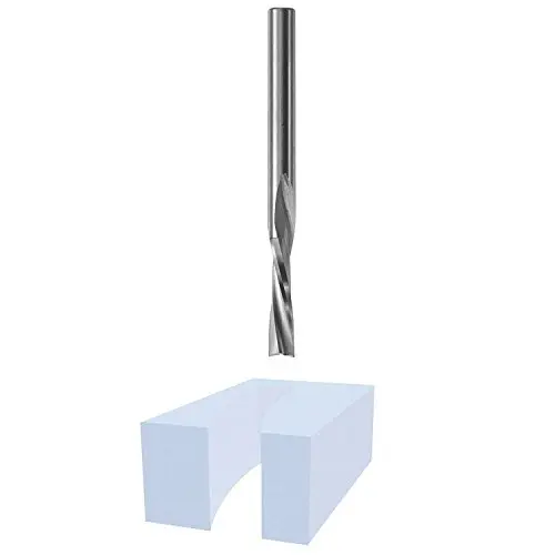 Bosch solid carbide double flute router bit designed for acrylics