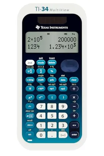 Texas Instruments TI-34 MultiView Scientific Calculator with blue and white design