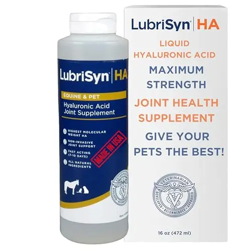 LubriSynHA liquid hyaluronic acid supplement bottle for dogs, cats, and horses