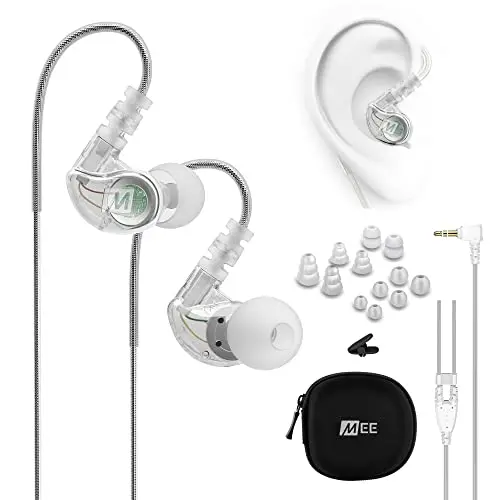 MEE audio M6 Sport wired in-ear headphones with clear housing and memory wire earhooks
