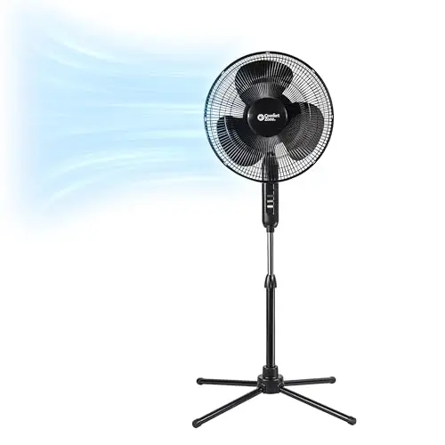 Comfort Zone 16-inch black oscillating pedestal fan with quad-pod base