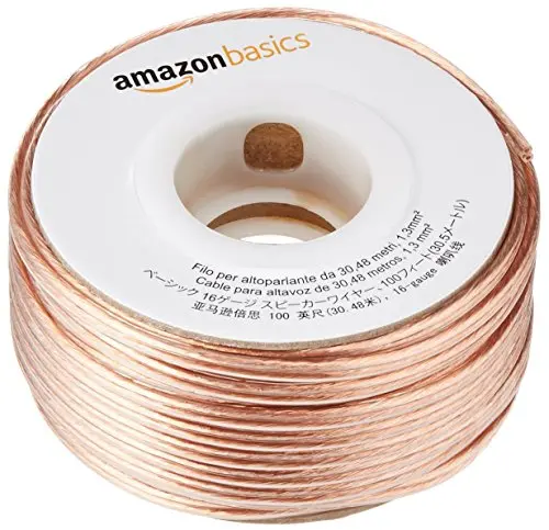 Amazon Basics 16-gauge bronze speaker wire on a spool