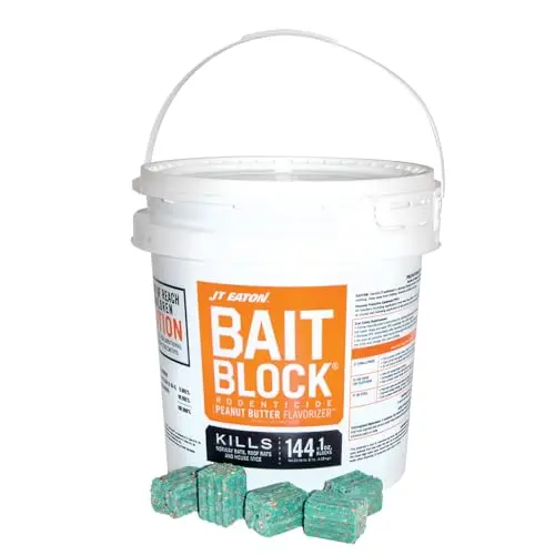JT Eaton 9 lb pail of peanut butter flavored rodenticide bait blocks