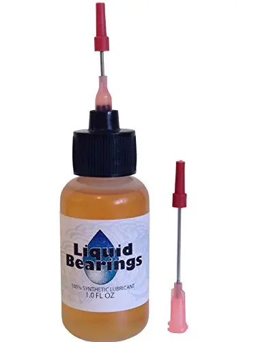 Liquid Bearings synthetic fan oil bottle with long and short application needles