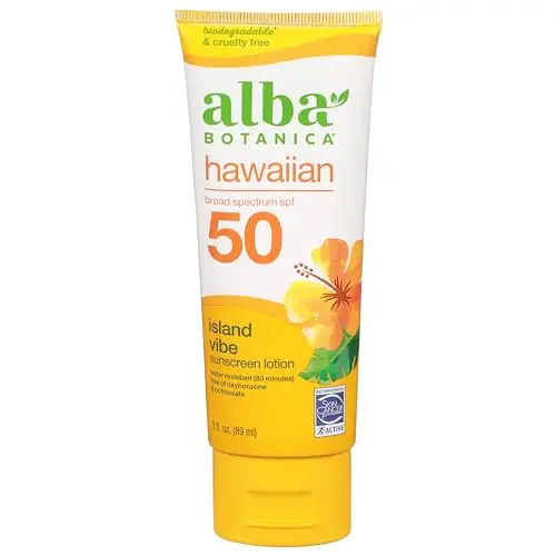 Alba Botanica Island Vibe SPF 50 sunscreen tube