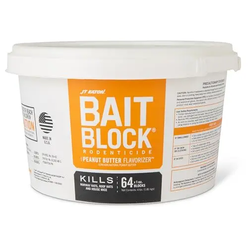JT Eaton 4 lb pail of peanut butter flavored bait blocks with center holes