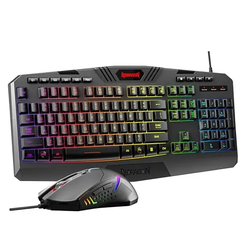 Redragon S101-3 PRO gaming keyboard and mouse with RGB lighting and wrist rest