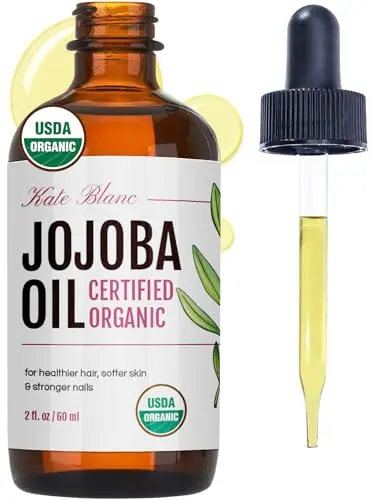 Kate Blanc Cosmetics Organic Jojoba Oil in amber glass bottle
