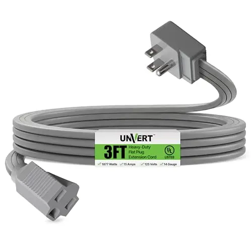 UNVERT 3-foot gray flat extension cord with right-angle plug