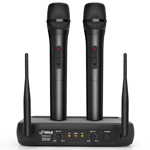 PYLE black VHF wireless microphone system with two handheld mics