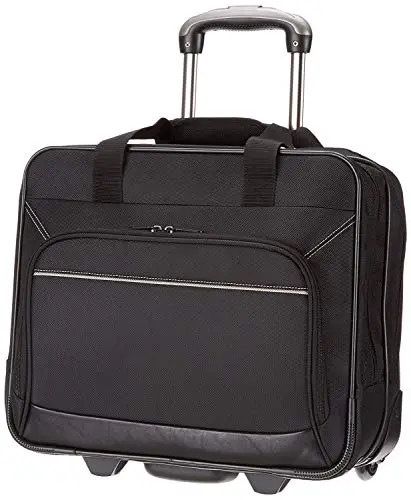 Amazon Basics black rolling laptop case with compartments