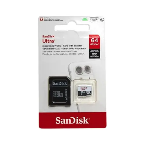 SanDisk Ultra 64GB microSD card in grey and red