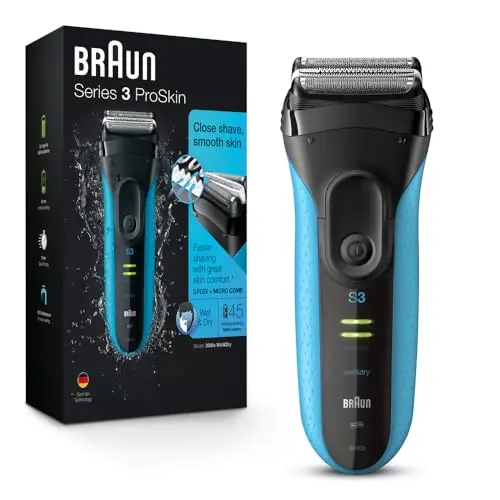 Braun Series 3 electric razor in blue and black with precision trimmer