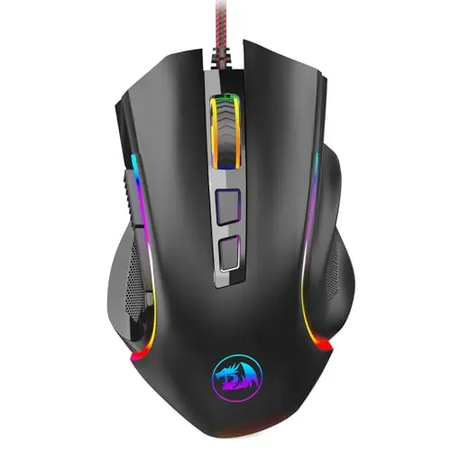 Redragon M602 wired RGB gaming mouse with textured black finish and seven-button layout.
