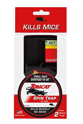 Tomcat Spin Trap for mice, a black circular trap with entry panels.