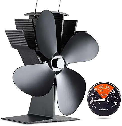 GALAFIRE 4-blade wood stove fan and magnetic thermometer