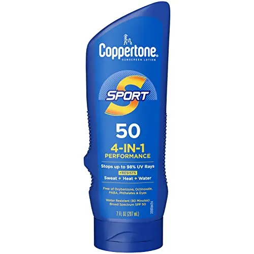 Coppertone Sport sunscreen bottle with orange and white branding