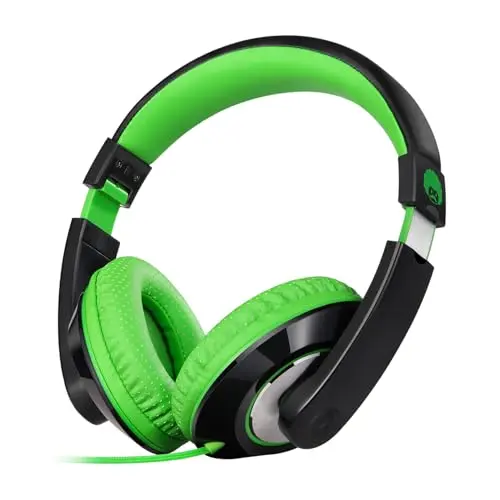 Rockpapa Comfort kids headphones in green, lightweight over-ear design