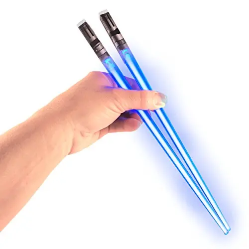 Blue LED light up chopsticks shaped like lightsabers