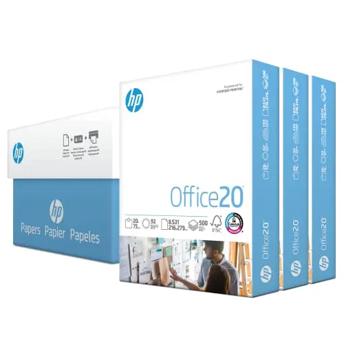 HP Office 20lb white printer paper 3-ream case