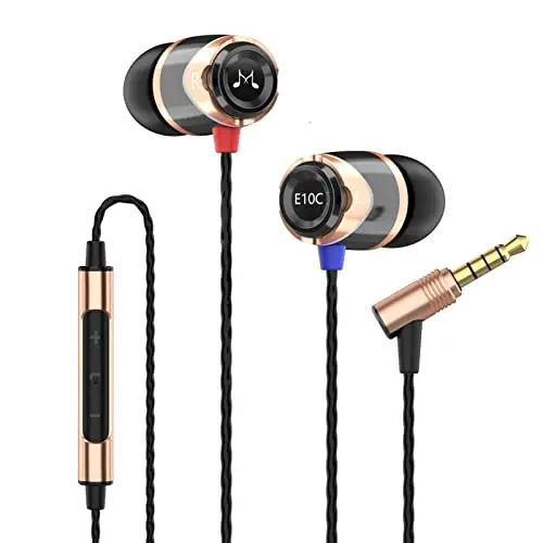 SoundMAGIC E10C wired earbuds with microphone in black and gold.