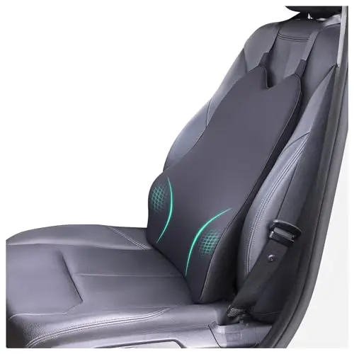 Dreamer Car extended black lumbar support pillow with wide elastic straps