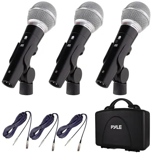 Pyle 3 piece microphone kit in a hard carry case with cables and clips