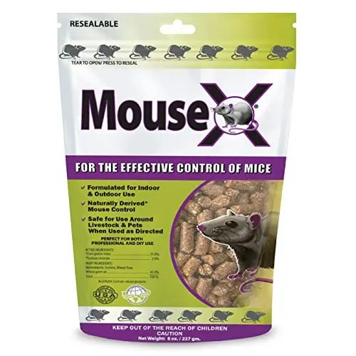 EcoClear MouseX pellets in an 8 oz bag for safe rodent elimination