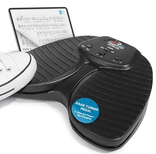 PageFlip Butterfly Bluetooth page turner pedal on a music stand
