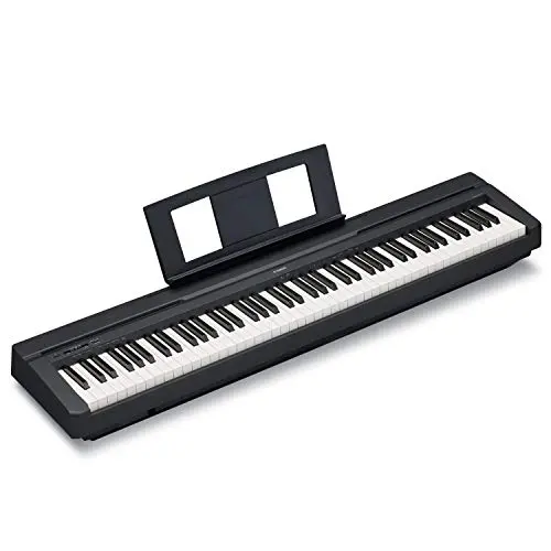 YAMAHA P71 88-key digital piano in black with sustain pedal