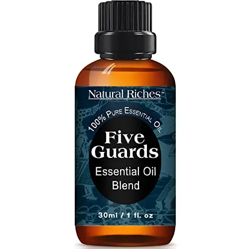 Natural Riches Five Guards Essential Oil Blend in glass bottle
