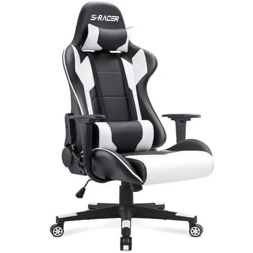 Homall oversized gaming chair in white with reclining back and lumbar support