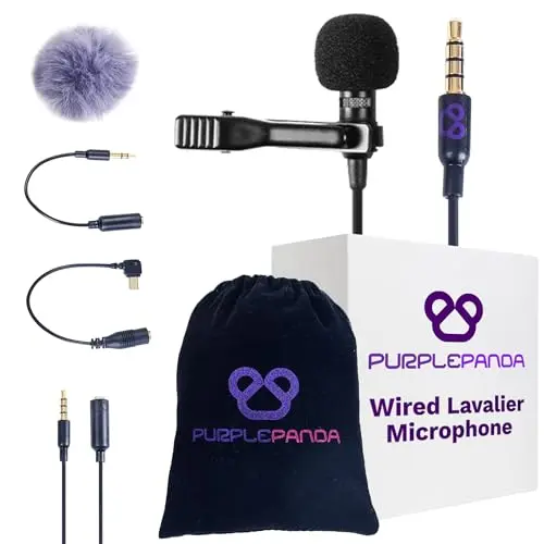 Purple Panda black lavalier microphone with 3.5mm connector