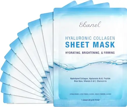 Ebanel 10 Pack Collagen Face Mask with Hyaluronic Acid and Vitamin C