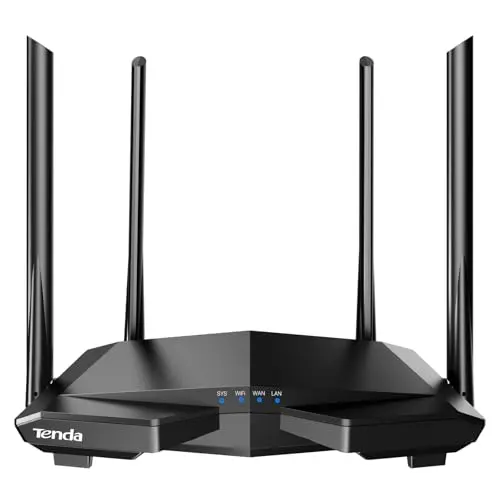 Tenda AC6 black dual-band router with four tall antennas.