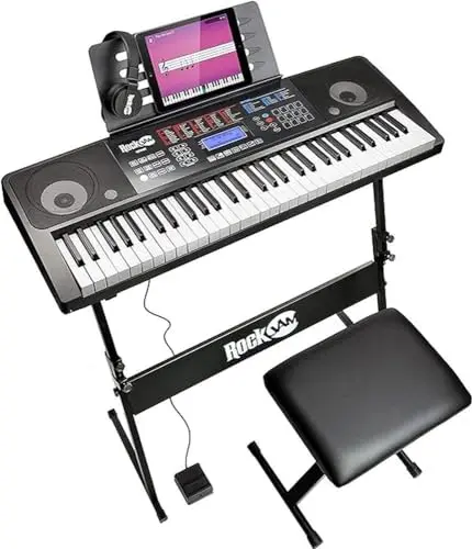RockJam RJ761 61-key digital piano keyboard complete set with stand, stool, and headphones