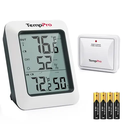 TempPro TP60 digital thermometer and hygrometer unit on a table