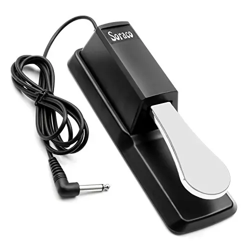 Soraco sustain pedal with stainless steel foot plate in black and silver