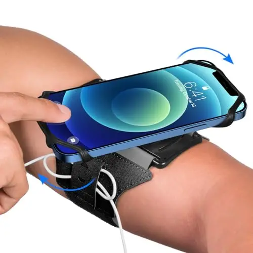 VUP armband with phone mounted, showing 360-degree rotation