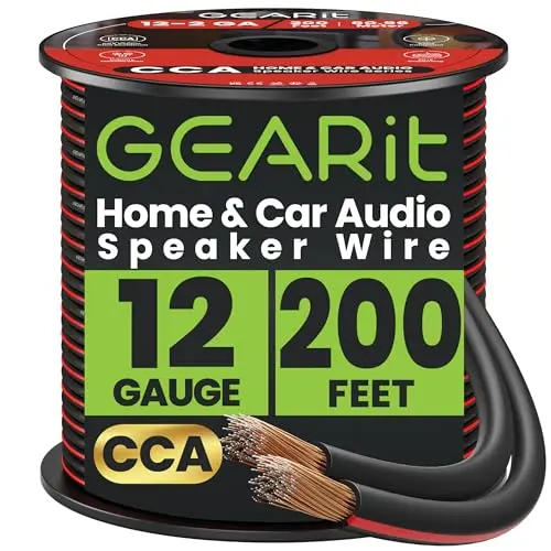 GEARit 12-gauge thick black speaker wire spool