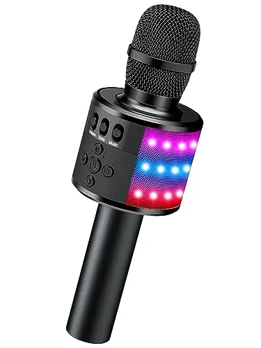 BONAOK Q78 Bluetooth karaoke microphone with colorful disco light effects