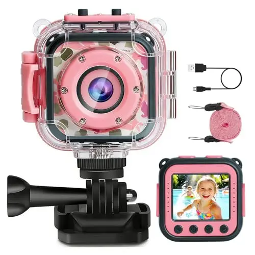 PROGRACE kids action camera with waterproof case and bike mount accessories