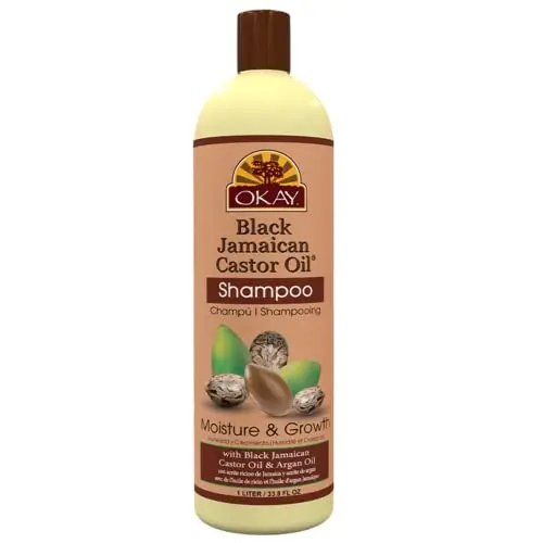 OKAY Black Jamaican Castor Oil shampoo for all hair types in a large 33 oz bottle