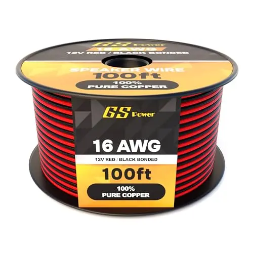 GS Power 100ft spool of red and black 16 gauge oxygen-free copper speaker wire