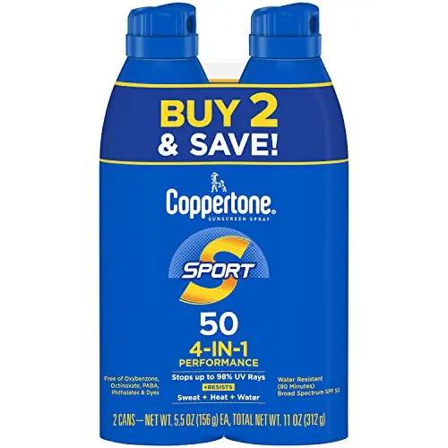 Twin pack of Coppertone Sport SPF 30 sunscreen spray bottles