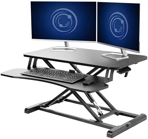 VIVO 32-inch black desk converter with a keyboard tray