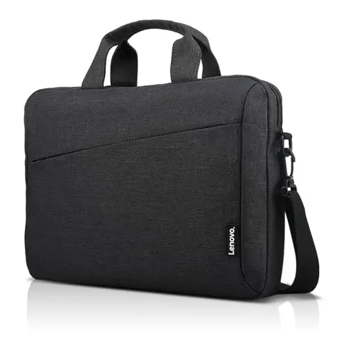 Lenovo T210 slim charcoal black messenger bag being carried over the shoulder