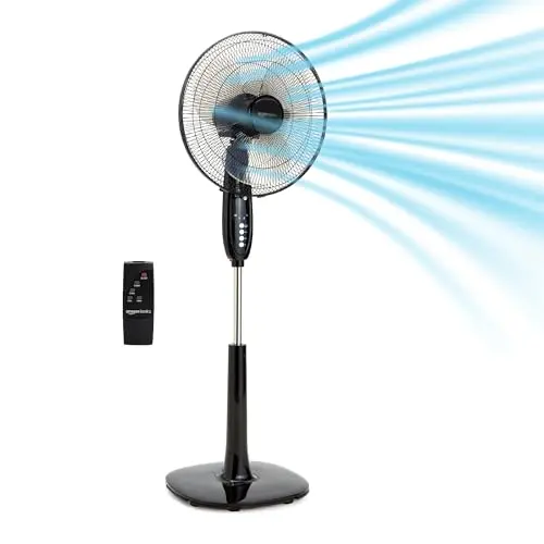 Amazon Basics 16-inch black pedestal fan with remote control